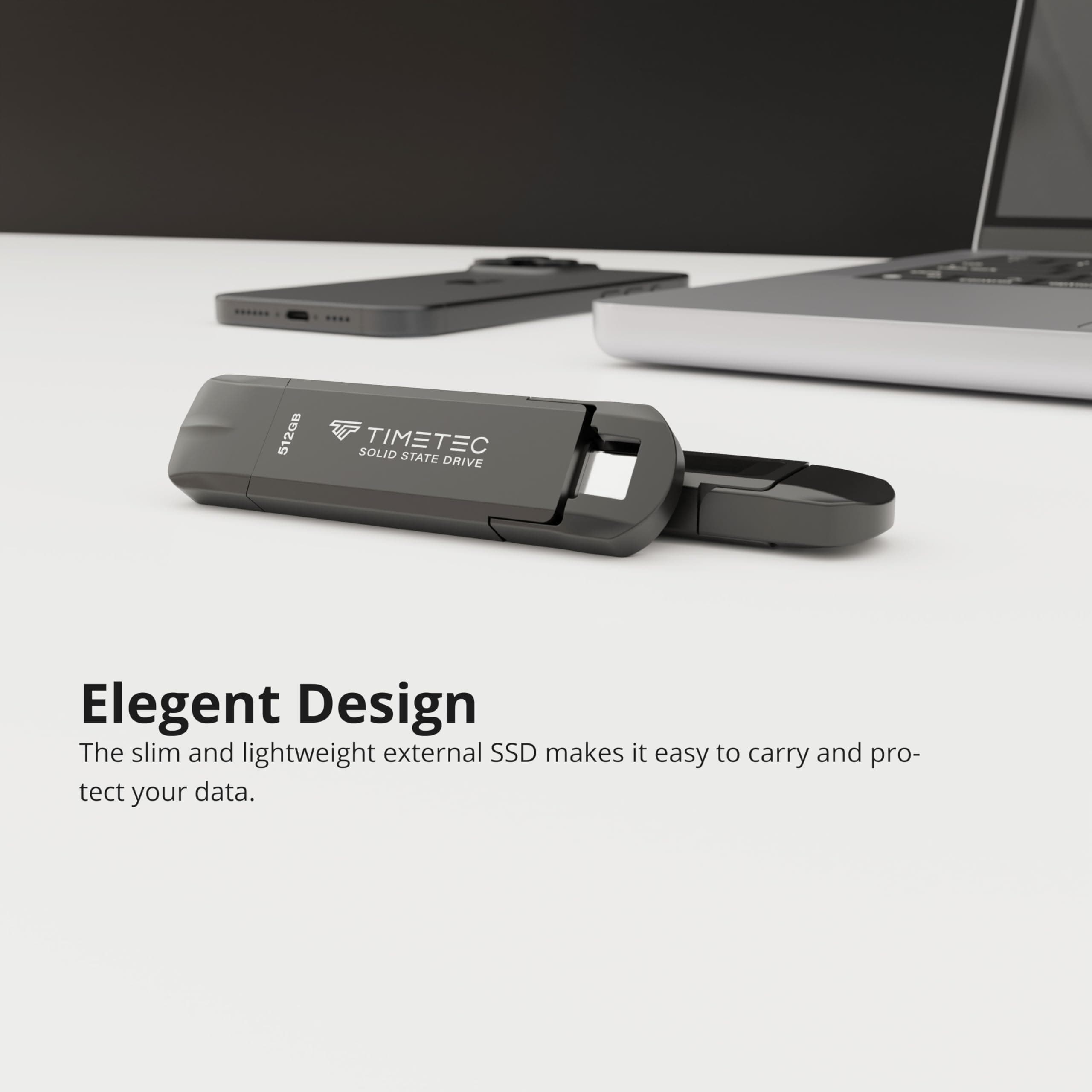 Timetec 512GB Pro Portable USB 3.2 Gen 2 Type-C/Type-A SSD Read Speed 1000MB/s Solid State Drive Stick for iPhone 15/Android/Tablet/Windows/Mac