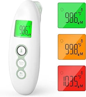 Momcozy Non-Contact Forehead and Ear Thermometer, Digital Infrared Thermometer for Adults and Children, with Child Mode, Fever Alarm Function, Mute and Memory Functions, Fast and Accurate Measurement