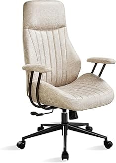 ovios Home Office Chair, Mid-Century Modern Faux Leather Chair, High Back Ergonomic Computer Armchair, Comfy Luxury Swivel Rolling Task Chairs for Executive, Beige