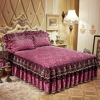 Bedskirt Warm Ruffled Luxury Bed decoration Pleated Base valance sheet Quilted fitted Bedspread Wrap around style With 18" drop-B Queen1