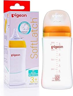 Softlatch Baby Feeding Bottle for New Born| Japan's No.1 Brand | Wide Neck | with Anti-Colic Nipple | 3+ Month Babies | Yellow Colour | 240ml Nipple