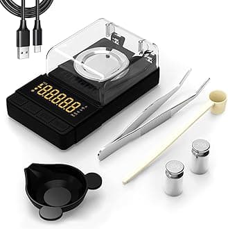 Dante Milligram Scale 50g x 0.001g Includes 20g Calibration Weight, Scoop, Powder Pan and Tweezers Read in Grain Gram High Precision Reloading Jewelry Medicine Powder Digital Gram Scales