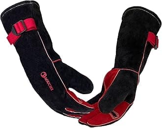 662℉ Leather Welding BBQ Gloves for Man Women, Large Long Sleeve Work Heat Resistant Fire Gloves Oven Mitts for Tig Mig Stick Fireplace Animal Handling, Wood Stove Tools