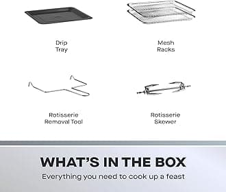 Daewoo Manual Air Fryer, Accessories Included, Rotisserie Stick And 3 Trays For Cooking, Bake, Roast And More With Viewing Window, 60 Minute Timer, Promotes Healthy Eating, Family Sized, 12 Litres