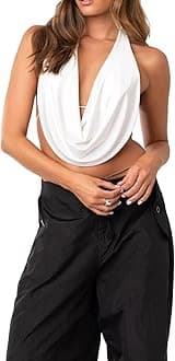 Women Backless Halter Crop Top Y2k Cowl Neck Sleeveless Ruched Camisole Tank Top Fairy Grunge Vintage Mini Vest Summer Clubwear