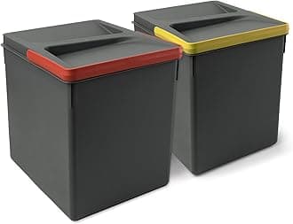 Emuca - Containers for kitchen drawers with odour-proof lid,waste sorting cut-out base,H 266 mm (10,4 inch), 2x15L, Anthracite grey Plastic