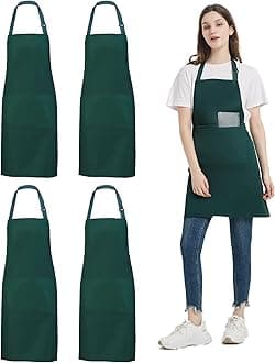 4 Pack Chef Aprons, Black Apron with 2 Pockets, Waterproof Adjustable Apron for Men, Women, Professional Kitchen Apron for Kitchen, Gardening, Restaurant, Barbecue, Coffee