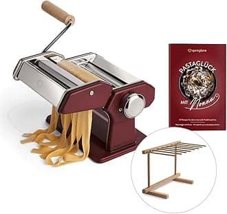 Manual Pasta Maker, Stainless Steel - Nonna, Includes Recipe Booklet, Pasta Dryer & 3 Cutting Attachments for Spaghetti, Lasagna, Tagliatelle