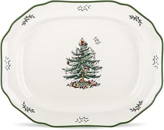 Christmas Tree Collection 19" Sculpted Platter - Nostalgic Tree Design, Holiday Serving Tray for Christmas Dinners - Fine Porcelain, Dishwasher & Microwave Safe, Vintage-Inspired Tableware