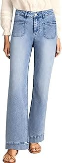 Astylish Womens Wide Leg Jeans High Waisted Stretchy Straight Leg Jeans Trendy Denim Pants with Patch Pocket, Light Blue, 14