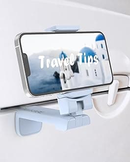 MiiKARE Travel Essentials Airplane Phone Holder, Universal Handsfree Phone Mount for Flying with 360 Degree Rotation, Travel Must Haves Phone Stand for Desk, Tray Table, Blue