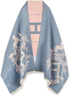 EXTREE Scarfs for Women Pashmina Silky Shawl Wrap for Evening Dressing Blanket Open Front Poncho Cape, A001-blue