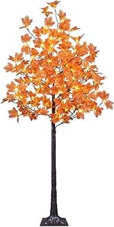 LIGHTSHARE LED Lighted Maple Tree - Dotted with 120 Warm White LED Lights, 5.5 ft, Orange