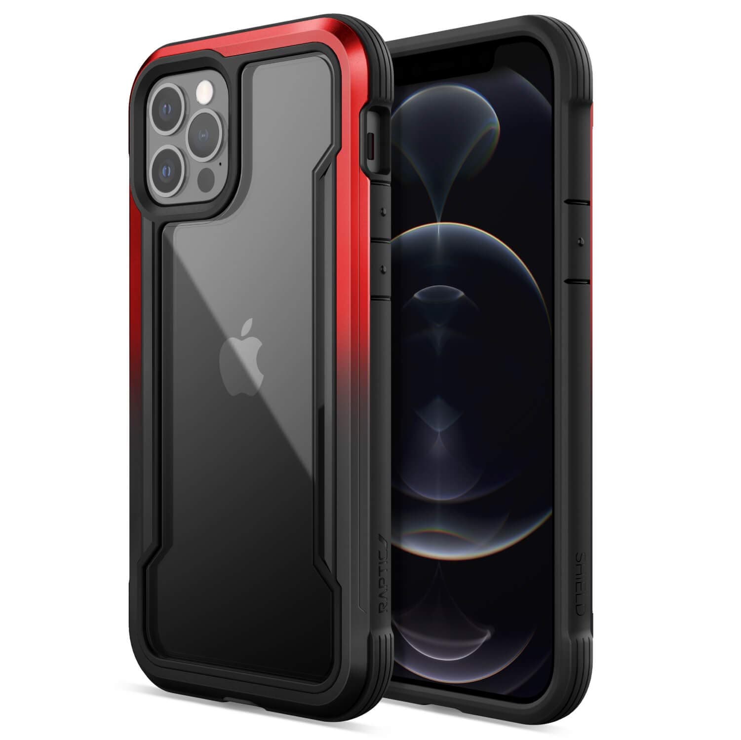 Shield Case Compatible with iPhone 12 Case & iPhone 12 Pro Case, Shock Absorbing Protection, Durable Aluminum Frame, 10ft Drop Tested, Fits iPhone 12 & 12 Pro, Black & Red