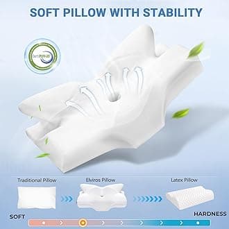 Elviros Cervical Memory Foam Pillows for Neck and Shoulder Pain, Ergonomic Orthopedic Sleeping Support Pillow for Side Sleepers, Back and Stomach Sleepers（Blue Green）