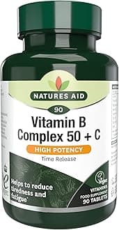 Natures Aid Vitamin B Complex 50 + C - High Strength B Vitamins with Vitamin C - Supports Energy, Nervous System & Immunity, Reduce Tiredness and Fatigue - Vegan, Gluten Free, Non-GMO - 90 Tablets