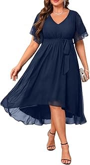 TaliseaPlus Size Dresses Wedding Guest - Formal Cocktail Chiffon V Neck Short Sleeve High Low Dress Curvy Women