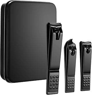 3PCS Professional Nail Clippers, Toenail Clippers and Fingernails, Black Nail Cutter, Sharpest Thick Toenail & Ingrown Nail Clipper Set, Best Travel and Home Use Nail Clipper for Men and Women