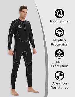 Lemorecn Men's Wetsuit 3/2mm and 5/4mm,Full Wetsuits for Men,Men‘s 3mm Full Wetsuit Front Zip for Diving Snorkeling Surfing Swimming