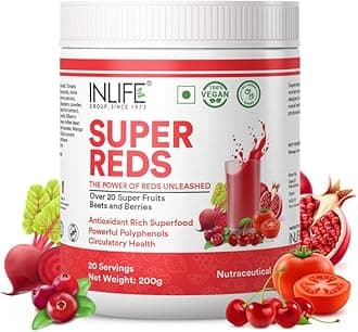 INLIFE Super Reds Powder | Antioxidant-Rich Superfood Supplement Drink Mix | 20 Super Fruits, Beets & Berries 200g (Super Reds)