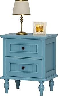 Scurrty Nightstand, Antique Style End Table with 2 Drawers, Taller Nightstand for Bedroom, Side Table for Bedroom (Blue, Single)