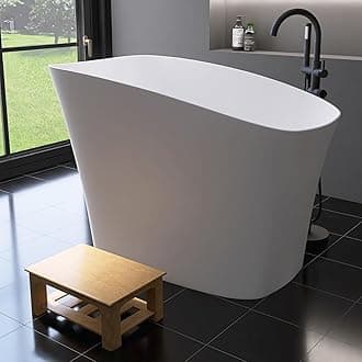 51'' Japanese Soaking Tub Freestanding Bathtub Resin Stone Bathtubs Deep soaking Tub with Overflow and Pop-up Drain - White