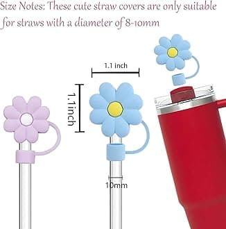 10mm Straw Cover for Stanley Cup, Compatible 6Pcs Cute Cloud Blossom Strawberry Straw Toppers for Tumblers, Reusable