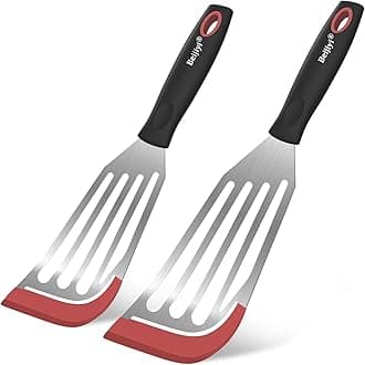 Beijiyi Fish Spatula Turner Set of 2, Heat Resistant Silicone Edge Slotted Fish Spatulas for Nonstick Cookware, Flexible and Thin Stainless Steel Kitchen Cooking Spatula Flipper for Fish, Egg, Pancake