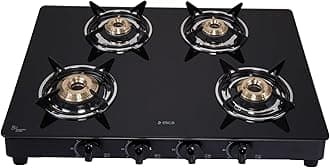 Elica 4 Burner Auto Ignition Gas Stove | 694 CT VETRO BLK AI | Toughened Glass Top | Brass Burners | Euro-Coated Pan Support | 7-Year Glass Warranty | Black