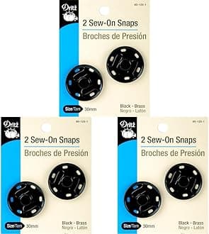 Dritz 80-125-1 Sew-On Snaps, Black, 30mm 2-Count (Pack of 3)