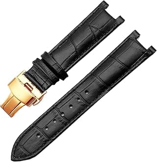 Genuine Leather Watchband for GC 22 * 13mm 20 * 11mm Notched Strap Withstainless Steel Butterfly Buckle Men and Women Watch Belt (Color : Black Rose, Size : 22-13mm)