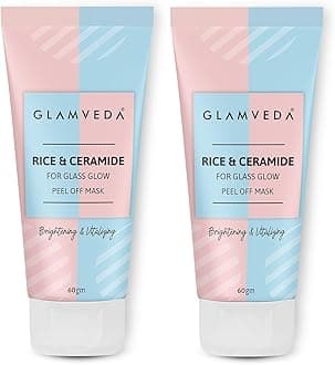 GLAMVEDARice & Ceramide Peel-Off Mask(Pack Of 2) | Hydrating & Barrier-Strengthening | Brightens, Evens Tone & Reduces Signs of Aging |All Skin Types | 60g Pack of 2