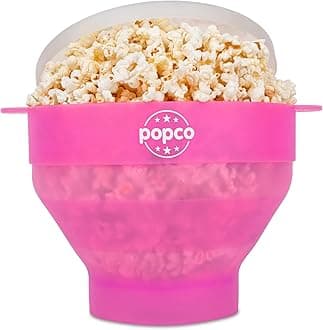 Hotpop Silicone Popcorn Popper - Large Microwave Corn Popper with Handles - Dishwasher Safe Silicone Popcorn Bowl - Ideal for Quick Snacks - Transparent Pink