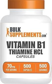 BulkSupplementscom Thiamine HCl Capsules - Thiamine Hydrochloride, Vitamin B Supplements, Vitamin B1 - Gluten Free, Thiamine HCl 100mg, 1 Capsule per Serving, 500 Capsules (Pack of 1)