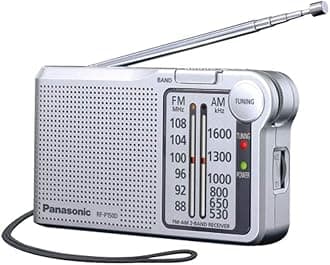 RF-P150DEG-S Pocket FM/AM Radio with Digital Tuner, Auto Frequency Control, Large Dial Scale, Fluorescent Pointer, Battery Operated, Silver