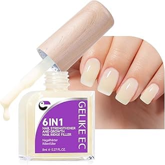 Nail Polish Strengthener and Growth Treatment: Yellow Gelike EC 6 in 1 Natural Nail Hardener Extra Strong and Growth - Long Lasting Nail Repair for Damaged Nails - For Daily Work Home Salon