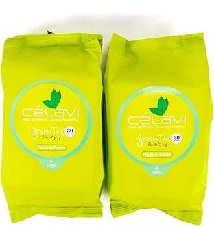 Celavi Makeup Remover Cleansing Wipes Removing Towelettes 2 Packs - 60 Sheets (Green Tea)