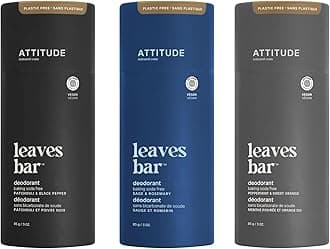 Bundle of ATTITUDE 3 Plastic-Free Deodorants, Aluminum Free, Baking-Soda Free, EWG Verified Body Care, Vegan, 3 Ounces, Sage and Rosemary+ Patchouli and Black Pepper + Peppermint and Sweet Orange