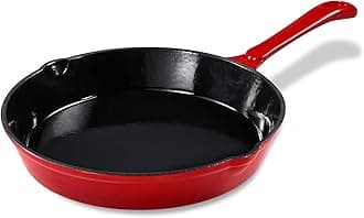 CAROTE Cast Iron Skillet Frying Pan, Oven, Stovetop, Grill, Campfire & Induction Compatible, Durable, Non-Toxic, Even-Heating Cookware, Red, Round, 10"