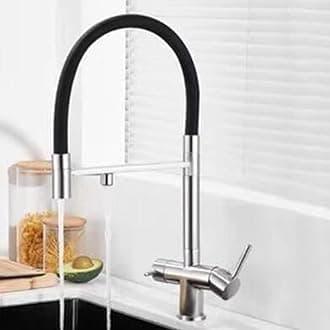 3 Way Kitchen Faucet Pull Out Swivel 2 Handles Hot and Cold Water Brass Kitchen Sink Mixer Faucet 3 Way-Brushed