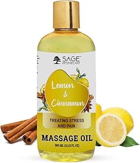 Sage Apothecary's Lemon Cinnamon Massage Oil : Sensual Harmony Meets Natural Elegance | Vegan | Cruelty Free | Natural Bliss | Ideal for Couples, Date Nights, and Relaxing Massages | 300 ml