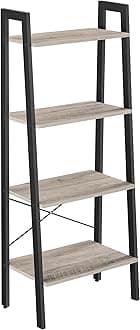 VASAGLE Ladder Shelf, 4-Tier Bookshelf, Bookcase, for Living Room, Bedroom, Kitchen, Home Office, Industrial Style, Steel Frame, Greige and Black LLS44MB