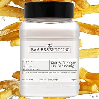 Raw Essentials Salt and Vinegar Fry Seasoning, Gourmet Seasoning - Great on Fried Fish, Popcorn, and Chips - Tangy and Salty - Gluten Free and Vegan - 13 oz