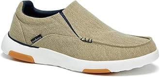 OrthoComfoot Men's Orthopedic Comfortable Slip-On Shoes with Arch Support, Orthotic Loafers for Plantar Fasciitis, Canvas Leisure Vintage Flat Walking Shoes for Foot and Heel Pain Relief, Khaki, 8.5