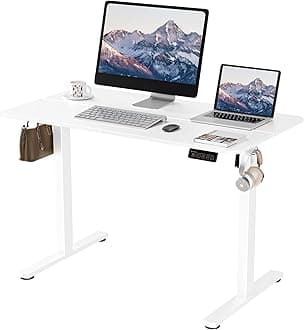 ERGOMAKER Electric Height Adjustable Standing Desk 110x60cm (43.3"x23.6"), Sit Stand Desk with Splicing Top for Home Office (White Frame + White Desktop)