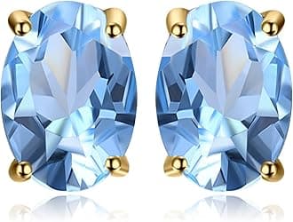 JewelryPalace Natural Garnet Peridot Amethyst Citrine Blue Topaz Birthstone Stud Earrings for Women, 14k Gold Plated 925 Sterling Silver Earrings for Women, Gemstones Jewelry Sets for Girls