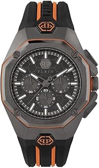 Philipp Plein Octagon Collection Luxury Mens Watch Timepieces with a Black Strap featuring a Gun Case and a Grey Dial