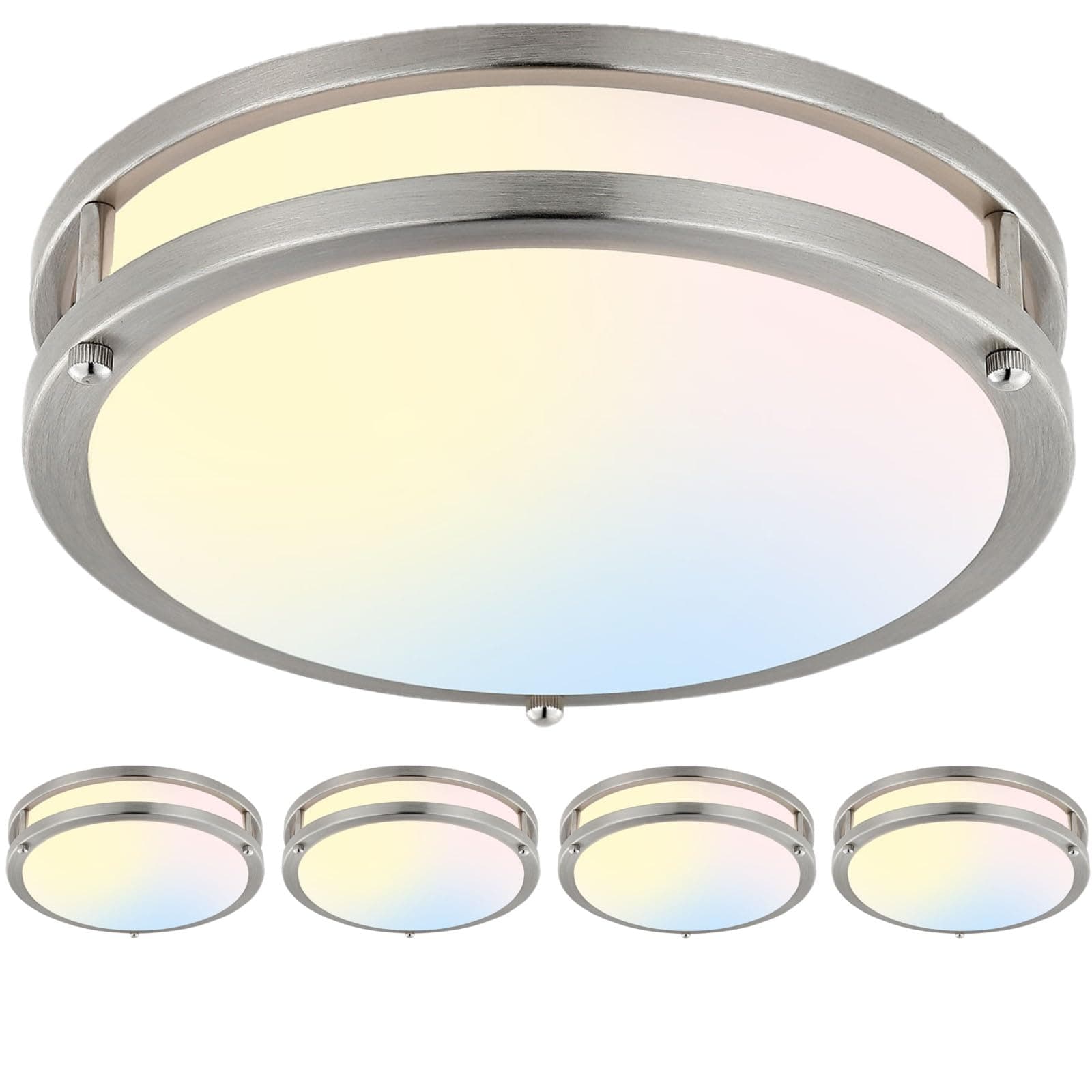 4-Pack 10Inch LED Flush Mount Ceiling Light Fixtures for Kitchen 30W, 5CCT 2700K 3000K 4000K 5000K 6500K, 3200LM Dimmable Ceiling Lights, Bright Ceiling Lamps for Bathroom Stairwell Bedroom, Nickel