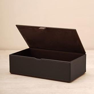 PURE HOME + LIVING and Dark Brown Faux Leather Box with Lid