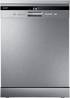 COMFEE' Freestanding Dishwasher FD1435E-X with 14 place settings, Full Size, Whisper Quiet 44dB, Wide LED Display, Delay Start, Half Load Function, Flexible Racks, Stainless Steel